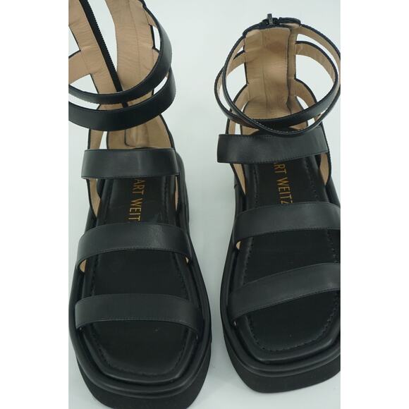 Stuart Weitzman Black Gala Lift Gladiatior Strappy Sandal SZ 37 $495 Lug Sole - Picture 6 of 11